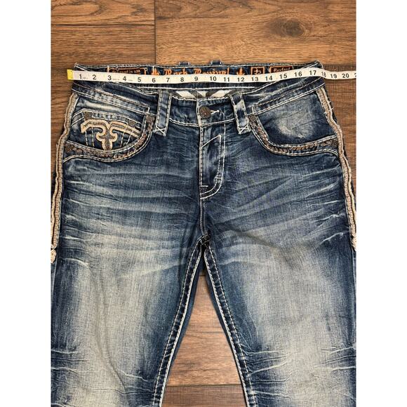 Rock Revival Men’s Rexford Relaxed Taper Jeans 32x32 Grunge Embroidered - Picture 9 of 10